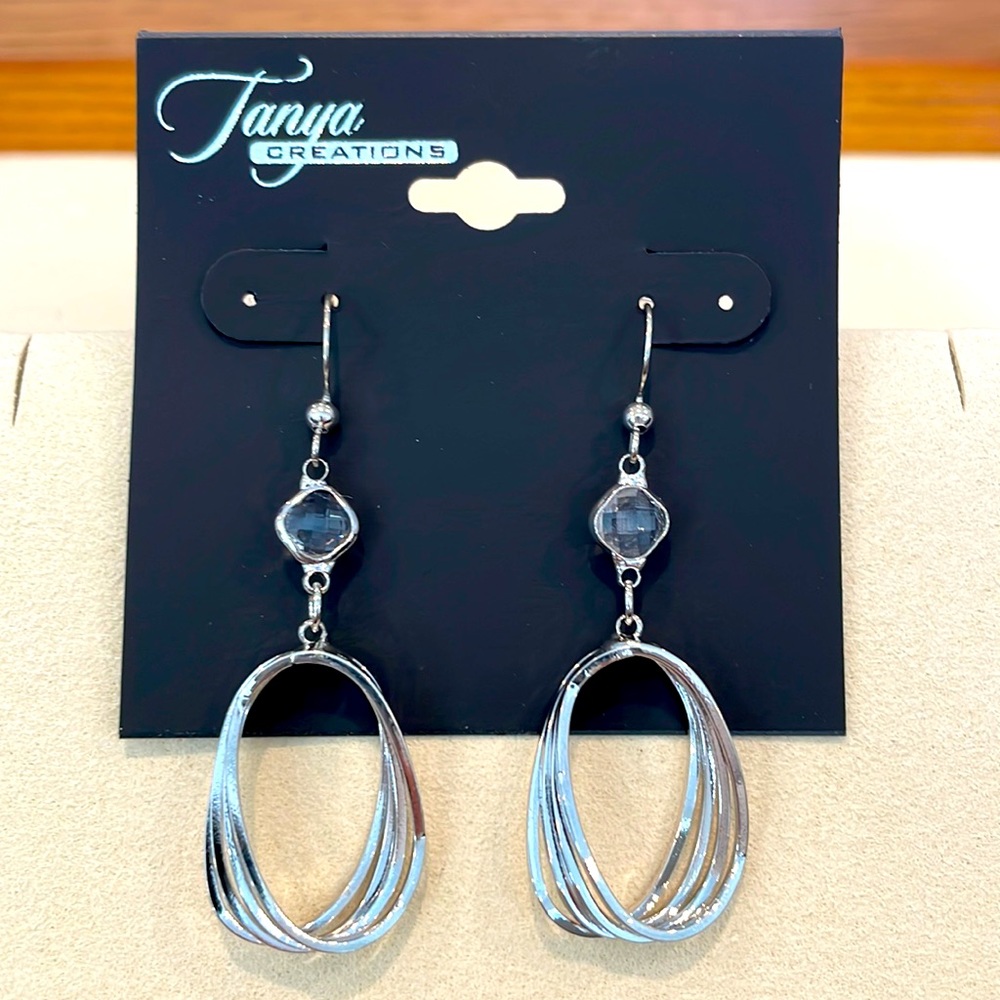 Silver Hoop and Gemstone Pendant Earrings BRAND NEW
